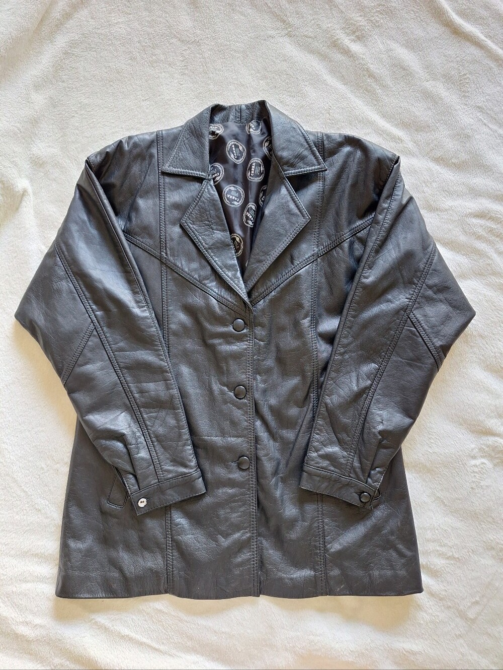 Vintage 90s COBRA Heavy Leather Blazer Jacket Oversized Black Women's Size L